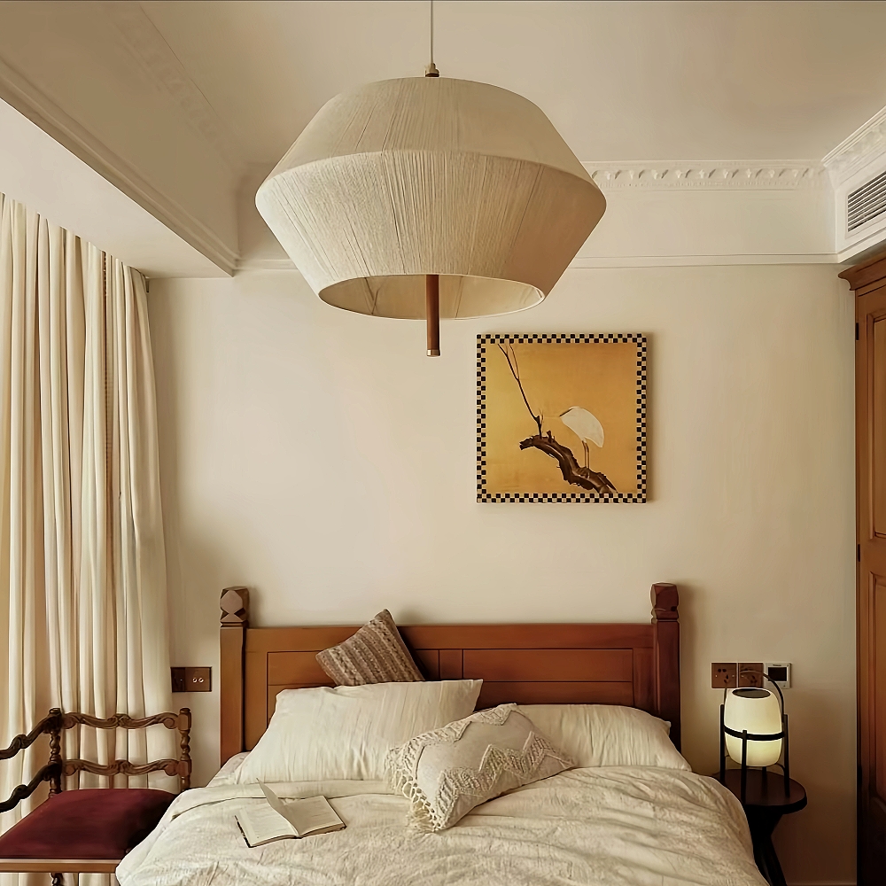 Wabi Sabi Style Tea Room Vintage Woven Cotton Thread Pendant Light