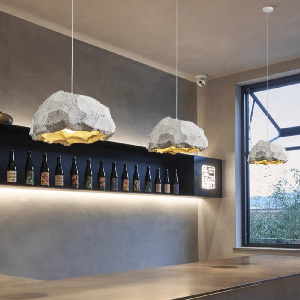 Wabi-sabi retro style imitation micro-cement irregular rock chandelier