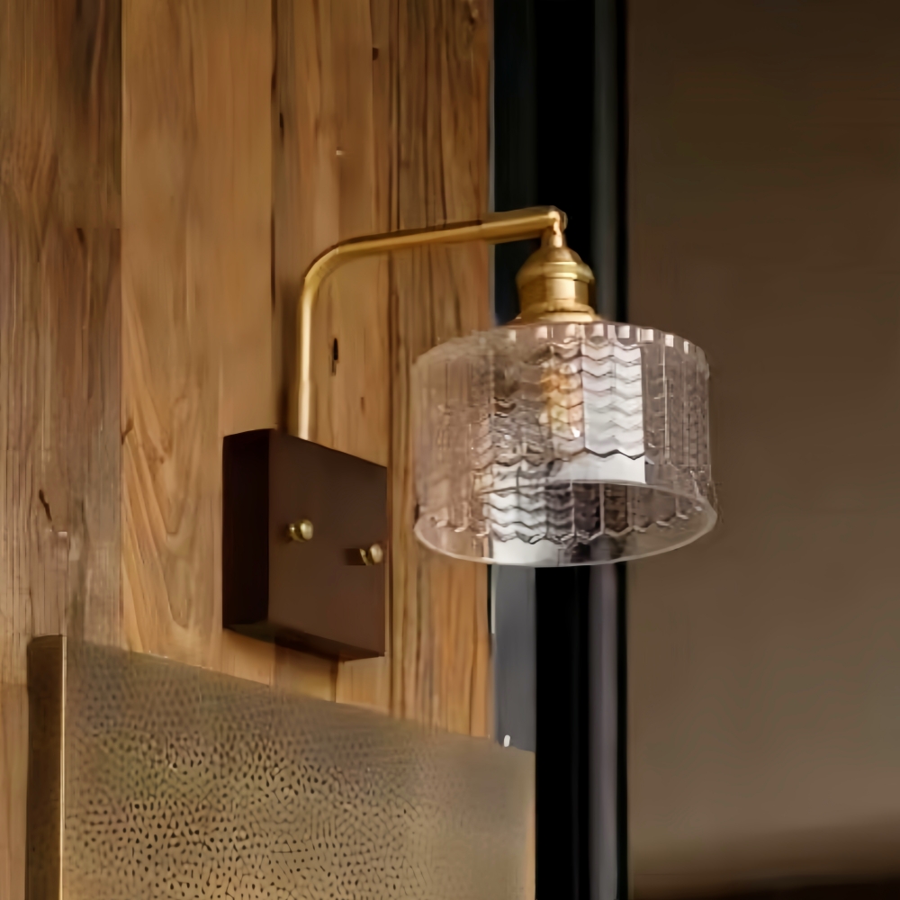 Japanese Retro Walnut Base Glass Brass Wall Lamp