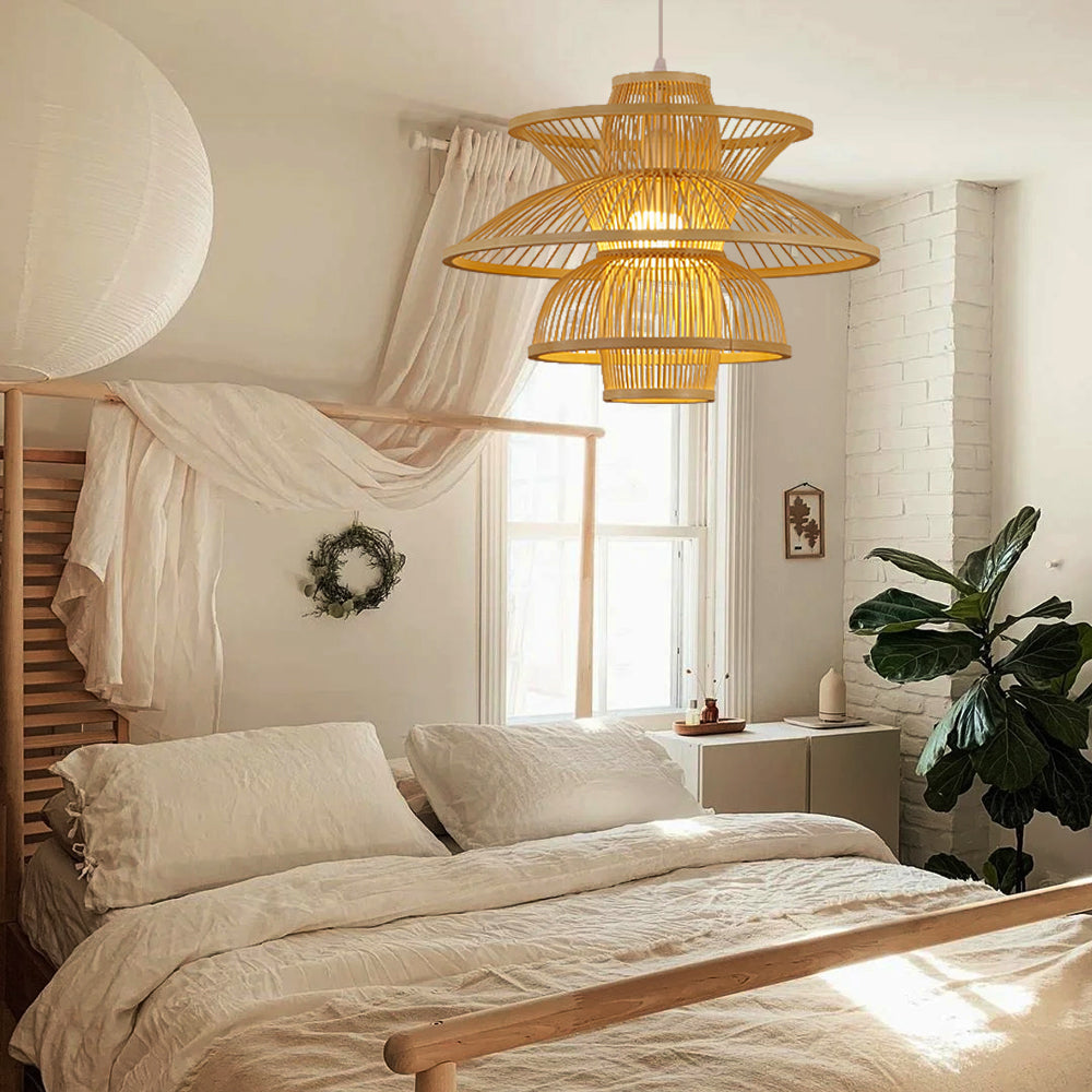 Bamboo Light Fixture Flower Lampshade Boho Deco Lamps