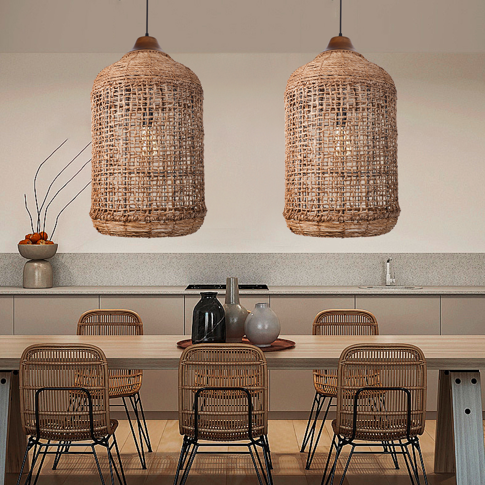 Oversize Wabi-sabi Kitchen Island Light Large Rattan Pendant Light Fixtures