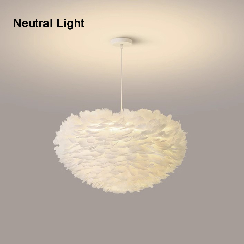 Nordic Dimmable Feather Chandelier Simple Bedroom Eye Protection Pendant Lighting
