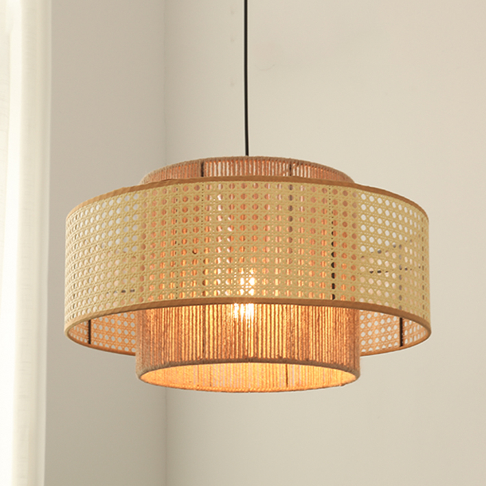 Commercial Restaurant Rattan Pendant Light Fixture Wabi-sabi Rope Woven Lantern Chandelier