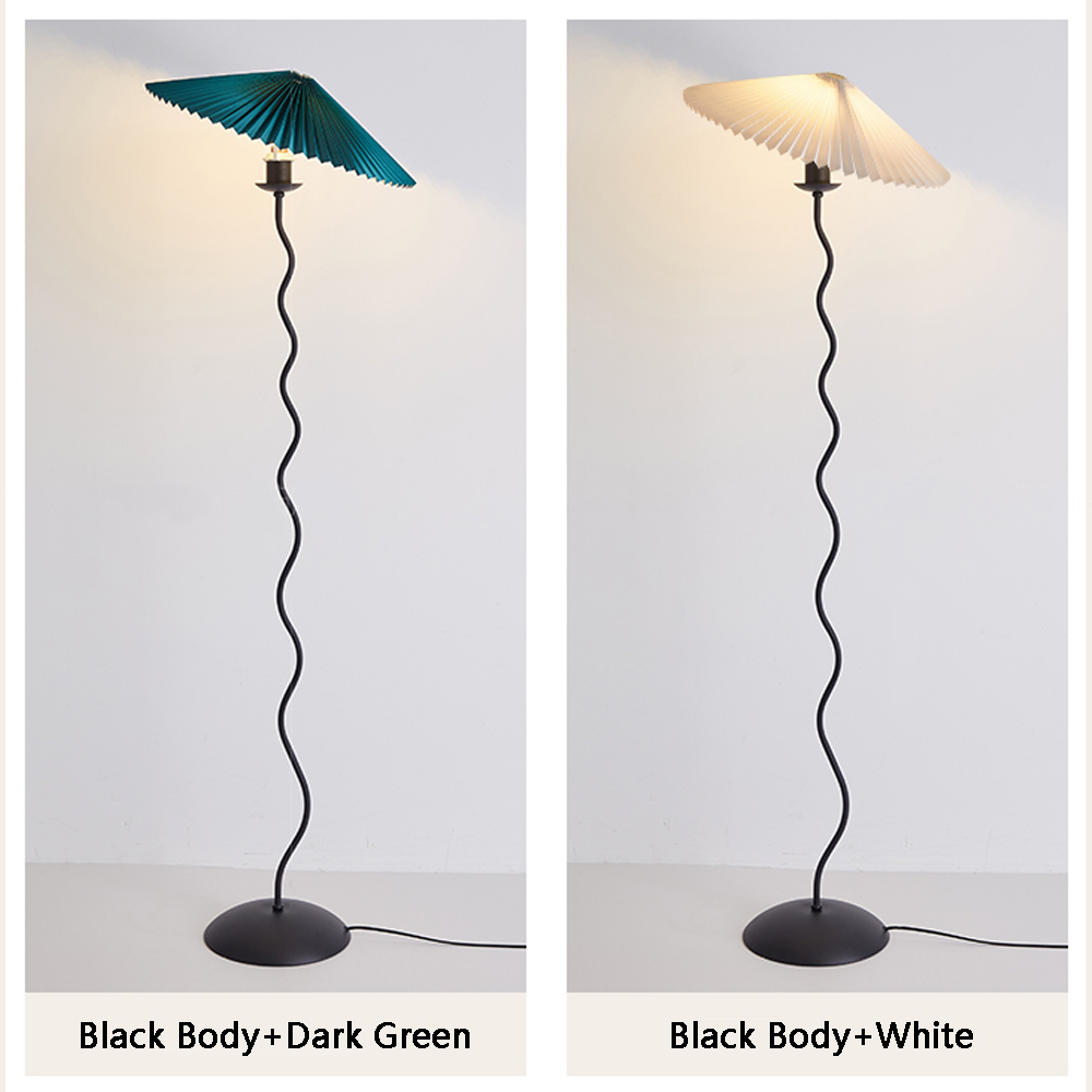 Vintage Pleated S-shaped Floor Lamp Designer Art Fabric Standing Lamps