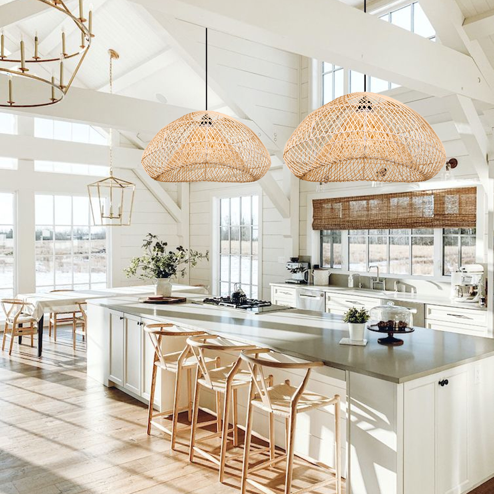 Wabi-Sabi Style Japanese Rattan Pendant Light Fixture For Living Room