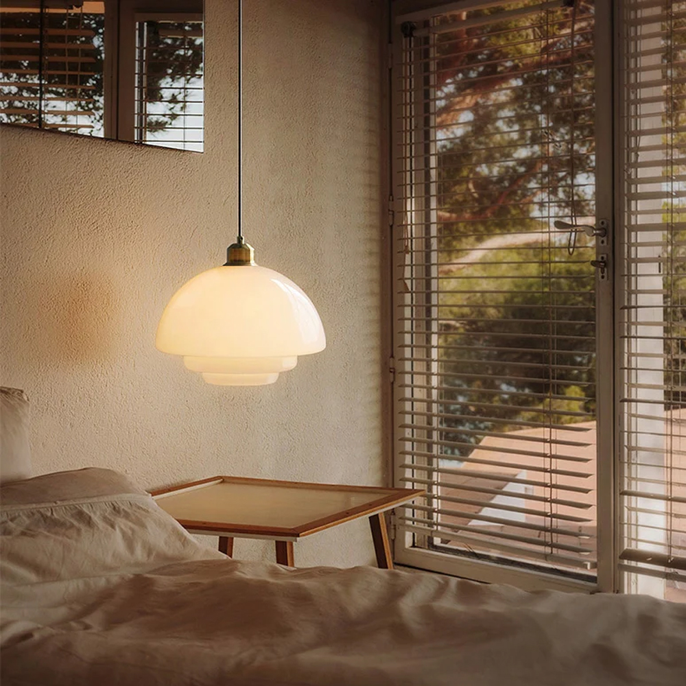 Mid-century Modern Glass Chandelier Multi-Layered Milk White Pendant Light