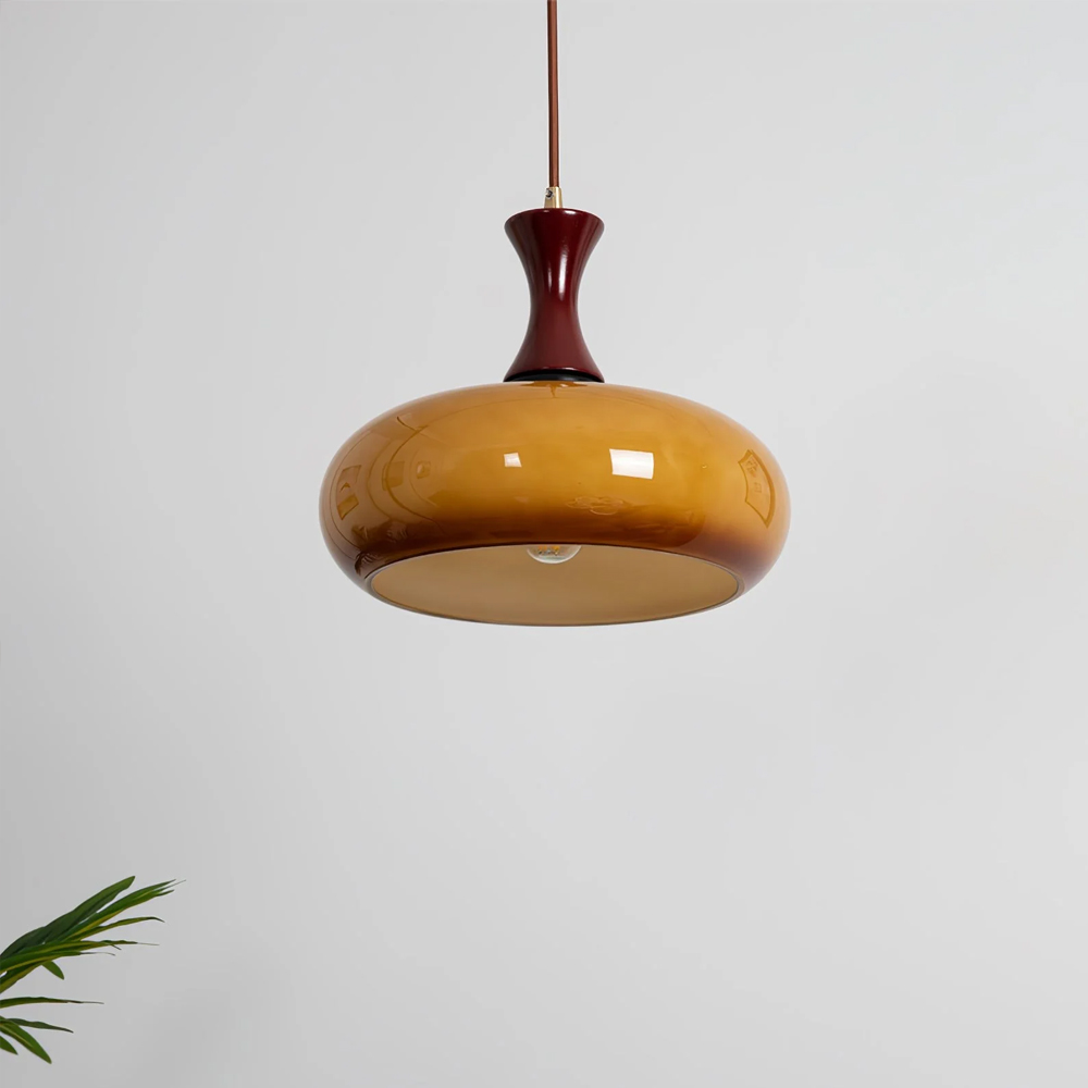 Medieval Vintage Glass Chandelier Bauhaus Restaurant Wooden Pendant Light