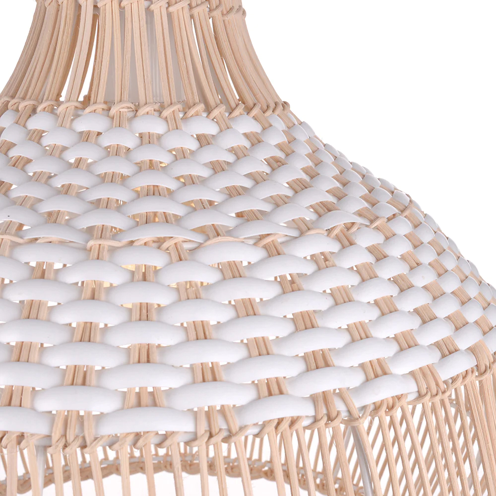 White Handwoven Rattan Pendant Light Woven Lampshade Boho Home Decor