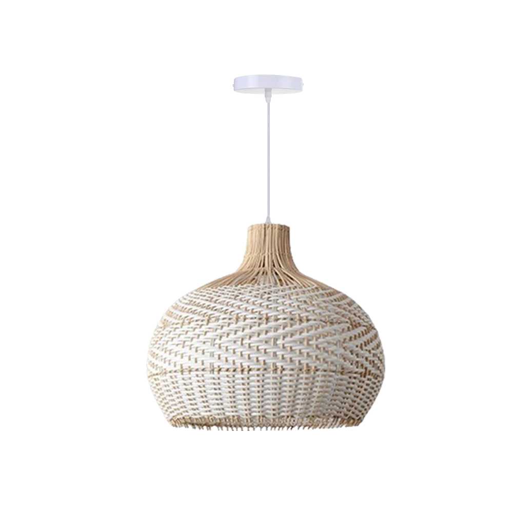 Natural Rustic Rattan Pendant Lampshade White Plastic Strip Hand Weaving Hanging Chandelier