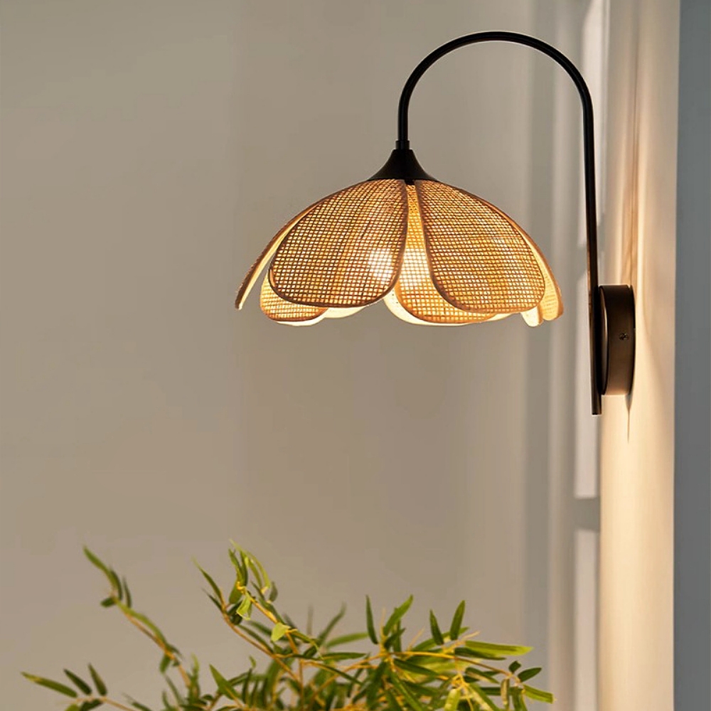 Japanese Wabi Sabi Style Rattan Woven Petal Wall Lamp