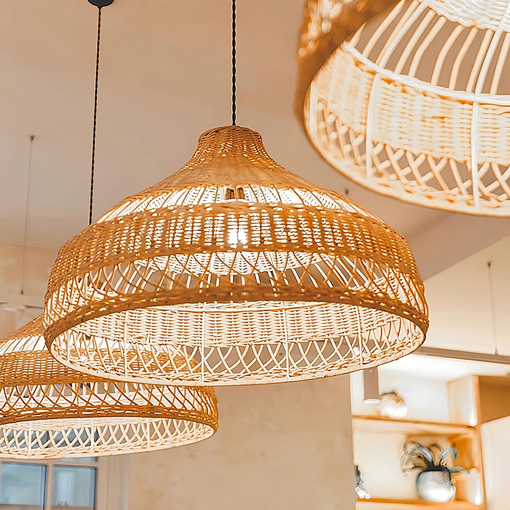 Modern Handwoven Hollow Rattan Pendant Lamp Shade For Dining Room Living Room