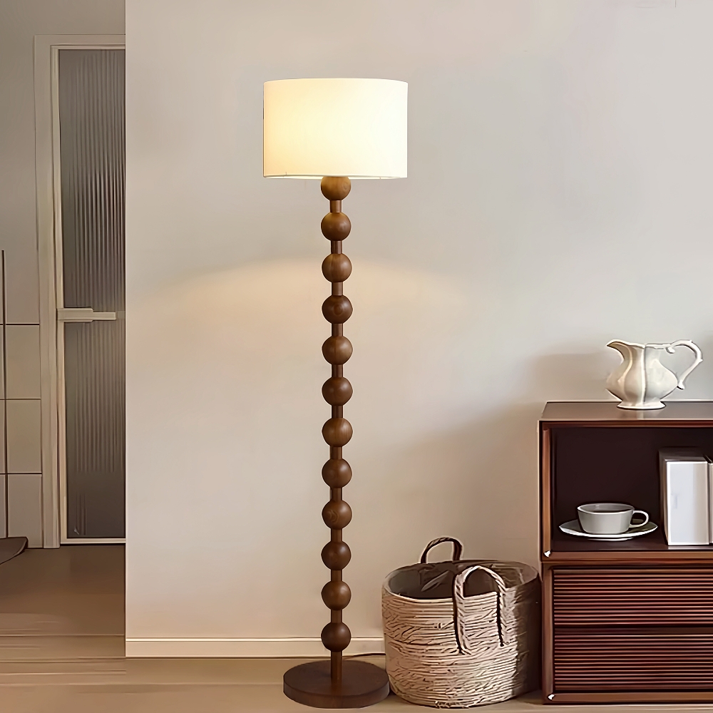 Retro White Wax Wood Fabric Lampshade Bedroom Floor Lamp