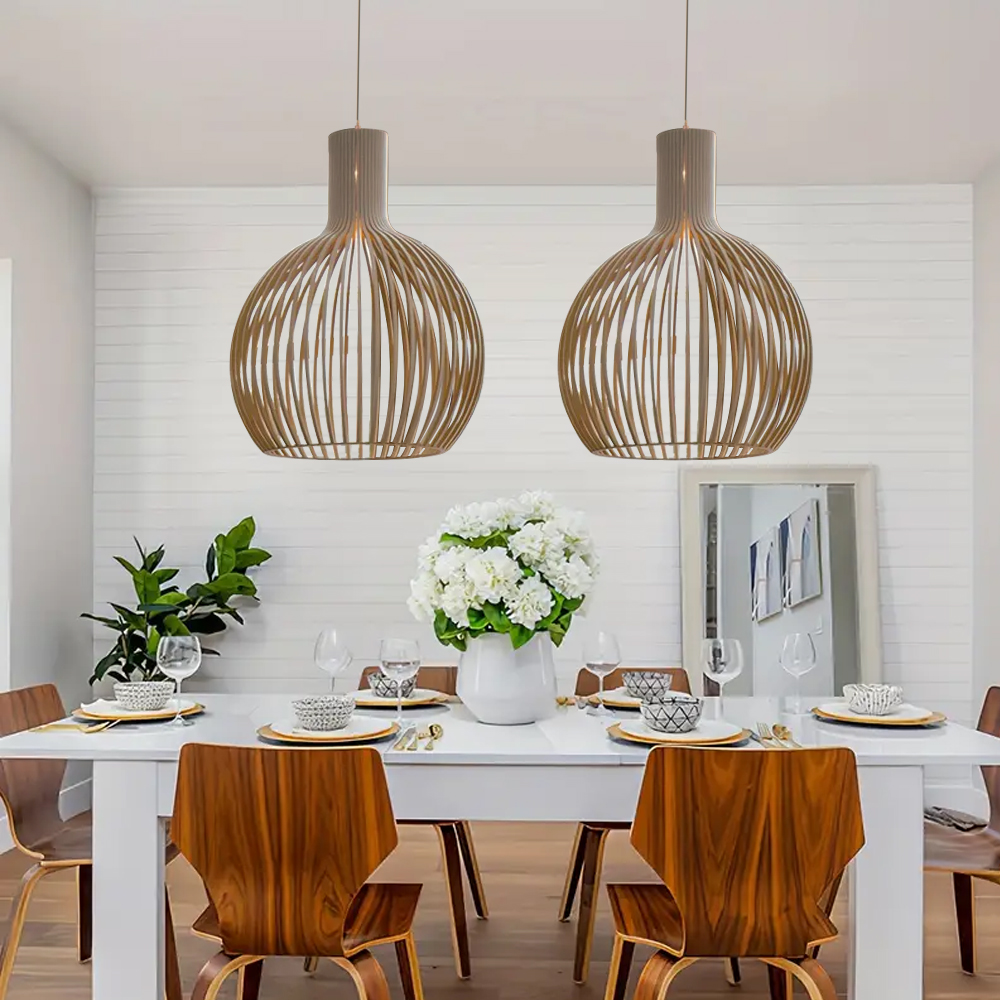 Japanese Handwoven Wooden Pendant Light Fixture Dining Room Birdcage Chandelier