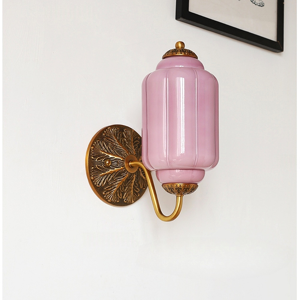 French Retro Copper Glass Wall Lamp Aisle Cream Style Light Fixture