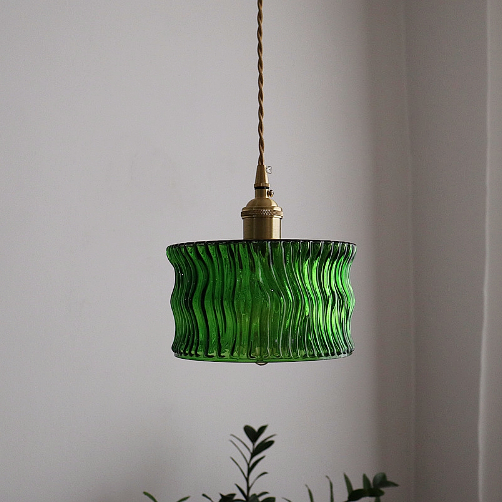 Japanese retro brass bark patterned glass chandelier