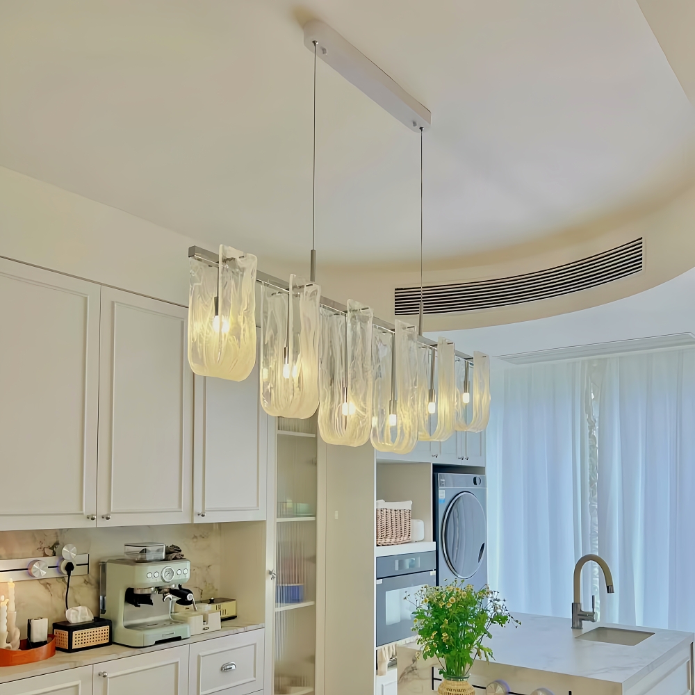 French style cloud glass restaurant pendant light island platform straight strip artistic light
