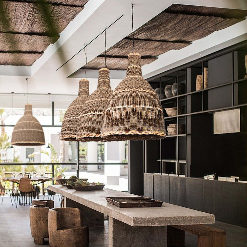 Farmhouse Wabi sabi Rattan Hanging Chandelier Restaurant Pendant Light