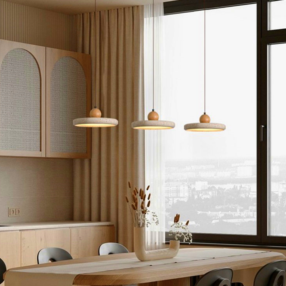 Wabi Sabi Style Yellow Cave Stone Circular Creative Pendant Light