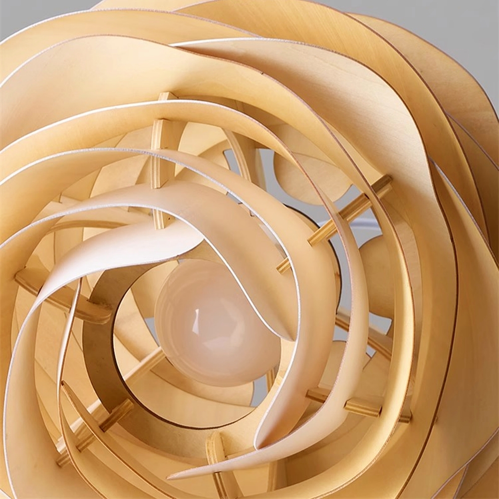 Wabi Sabi Artisanal Retro Rose Shape Solid Wood Pendant Light