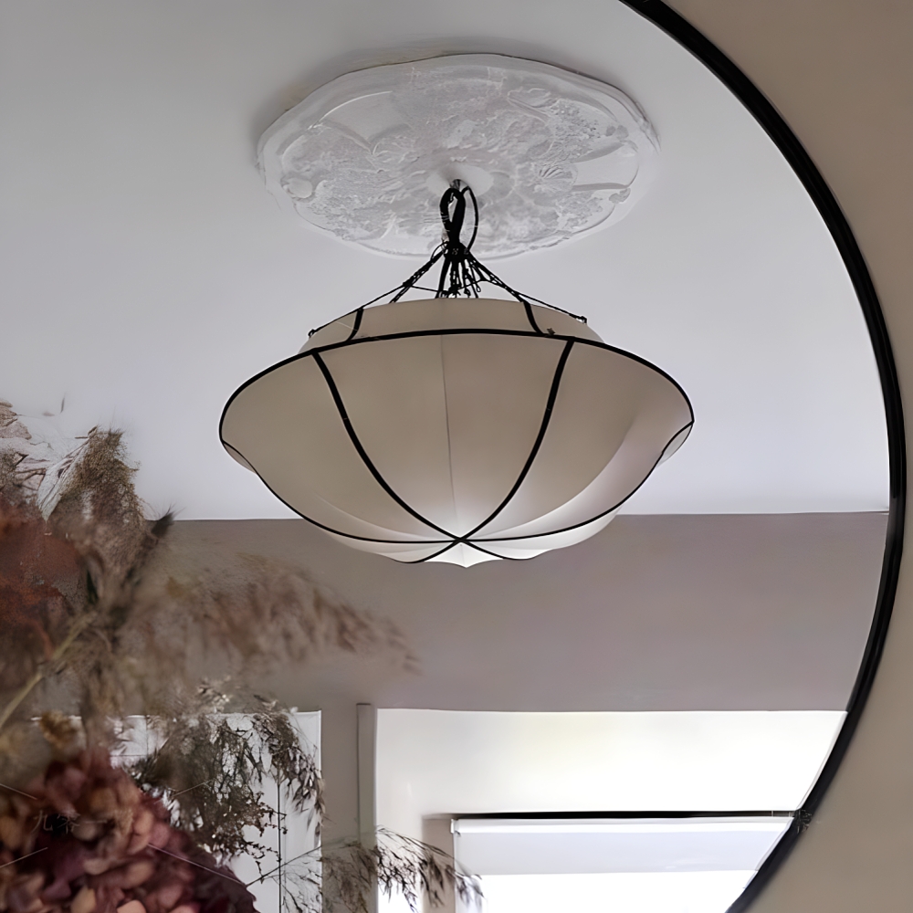 French Drum Shaped Satin Fabric Pendant Light