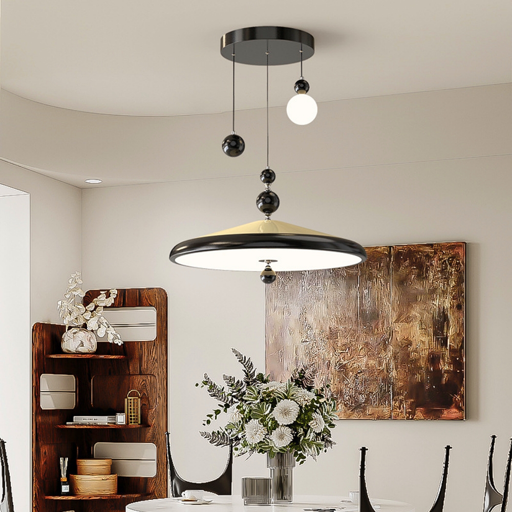 Retro Walnut Finish Creative Round LED Pendant Light 