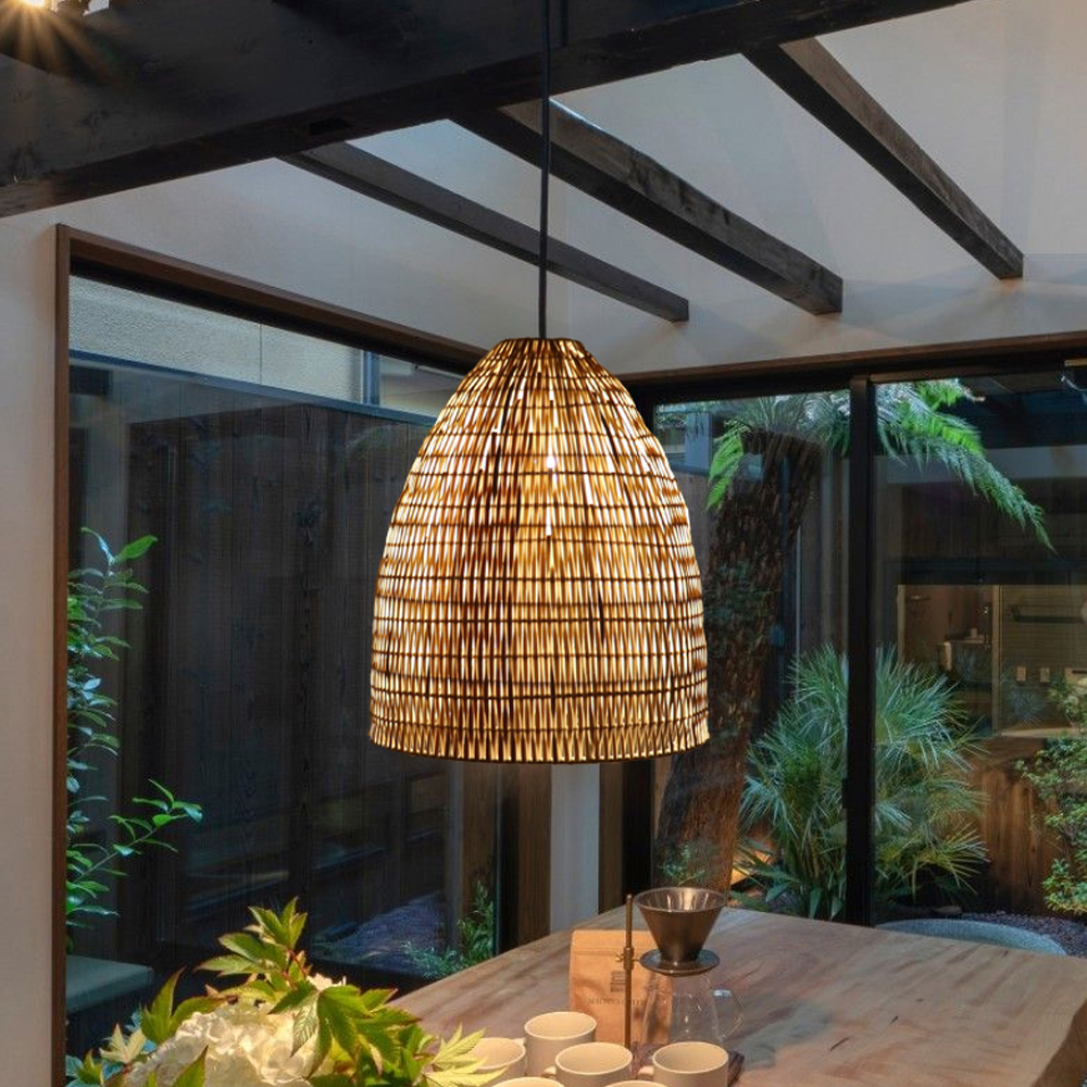 Bohemian kitchen island rattan pendant light bell shaped bedroom bedside lamp