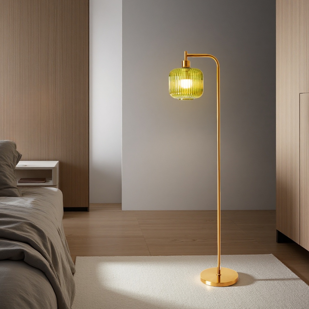 Vintage Green Glass Floor Lamp Water Ripple Light Shadow Effect