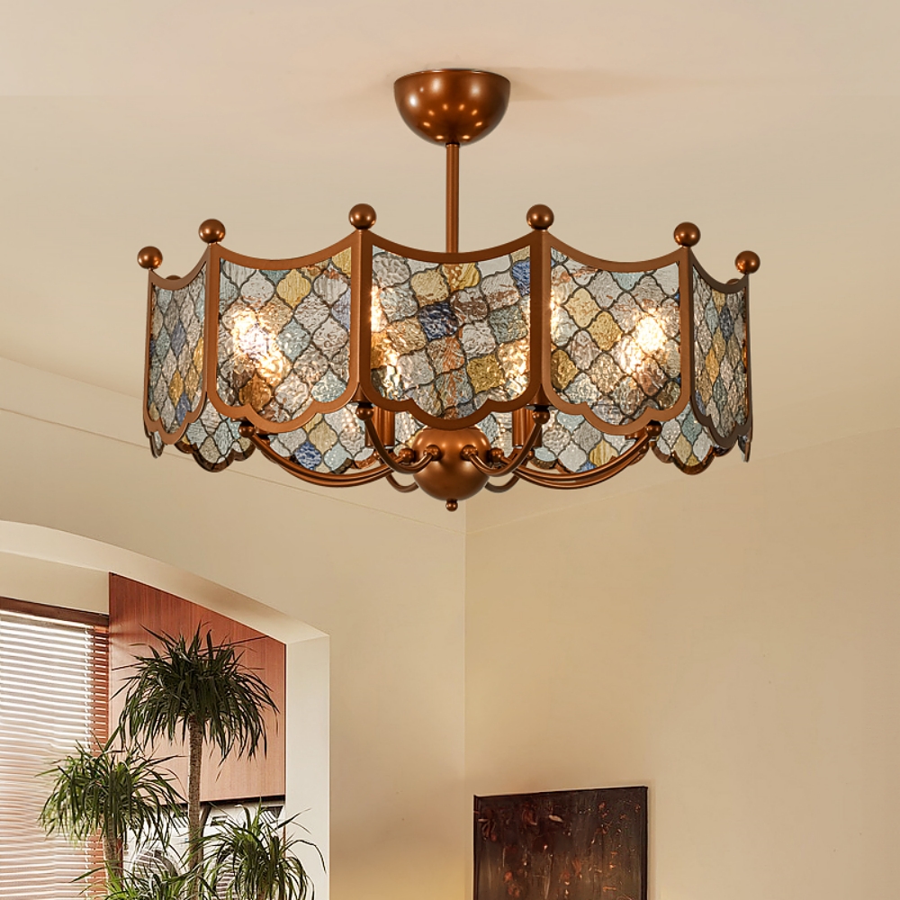 Mid-Century Vintage Enameled Glass Chandelier