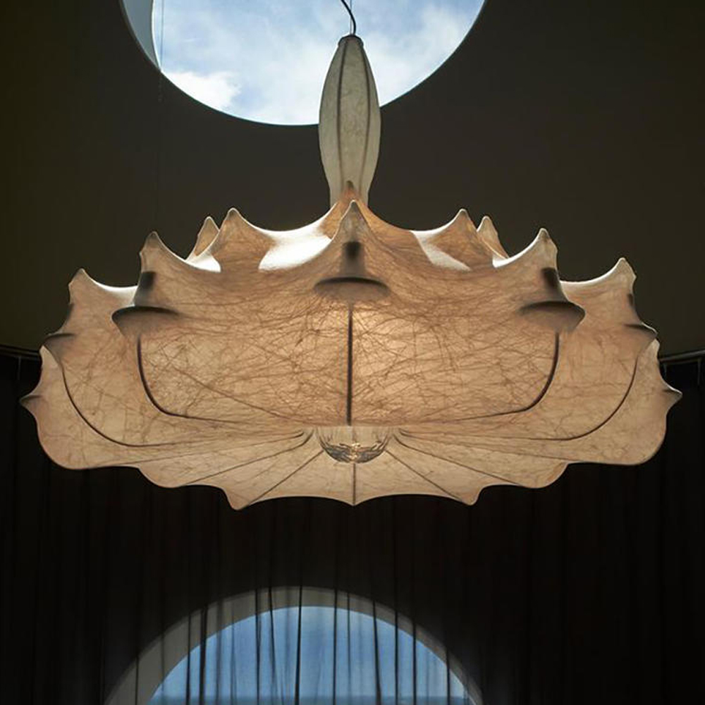 Japanese Cream Silk Chandelier Mid-century Retro Conic Pendant Light