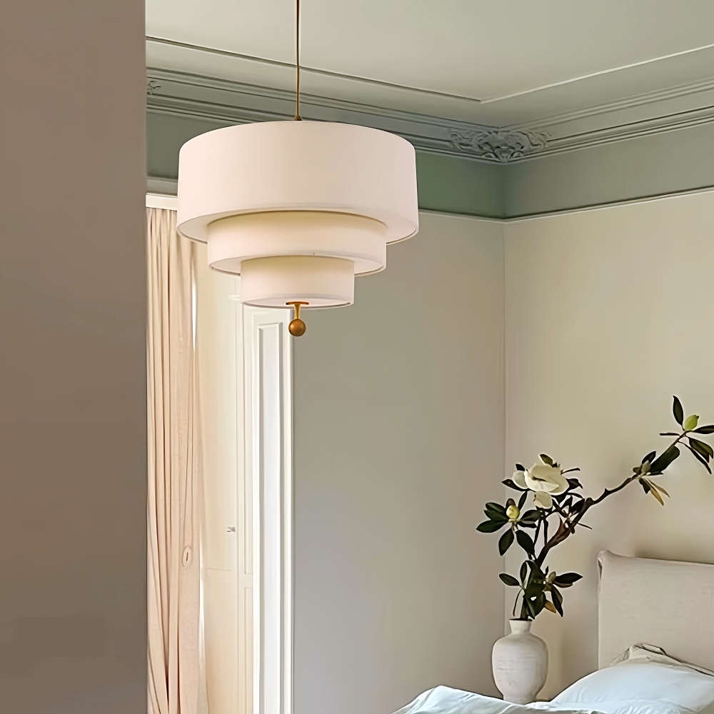 French Retro Color-Blocked Fabric Pendant Light