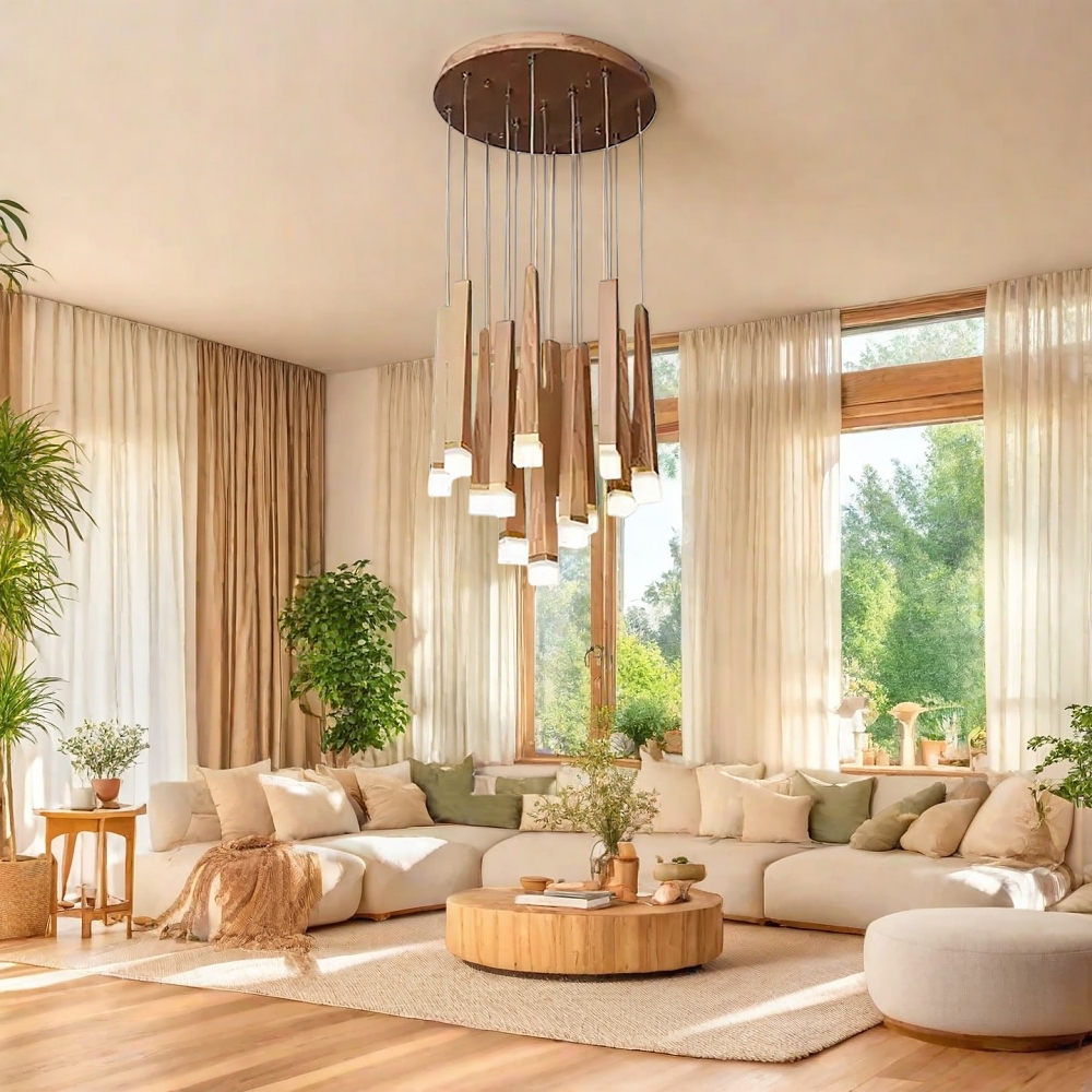 Nordic Style Solid Wood Matchstick Pendant Lamp