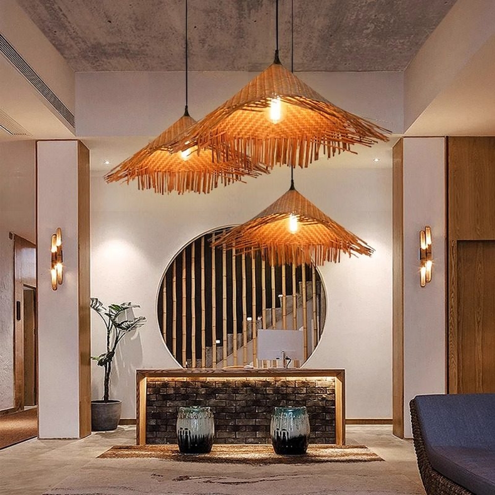 Wabi-Sabi Handmade Bamboo Woven Hat Pendant Light