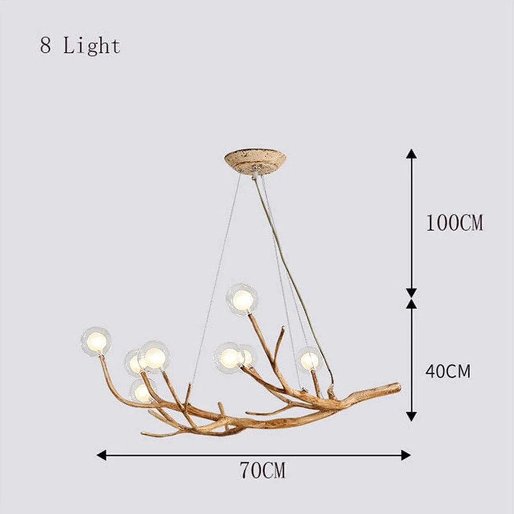 Nordic Rustic Tree Branch Hanging Chandelier with Bubble Glass lighting