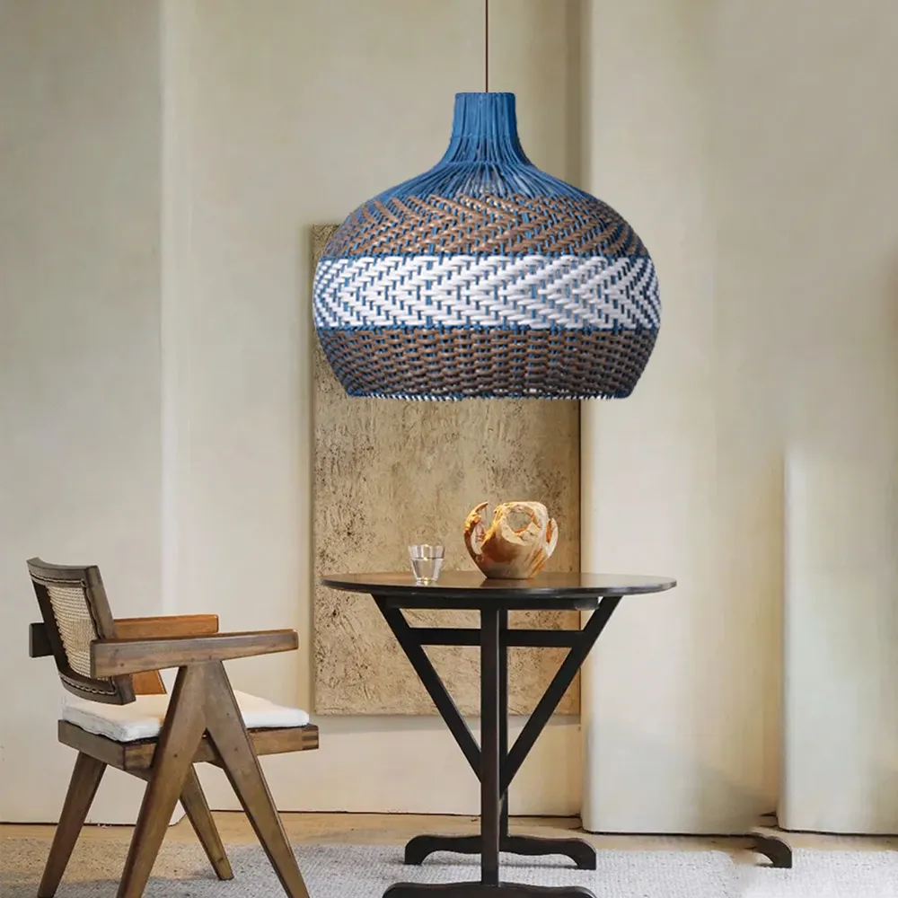 Azure Blue Rattan Pendant Light Minimalist Home decor Lighting