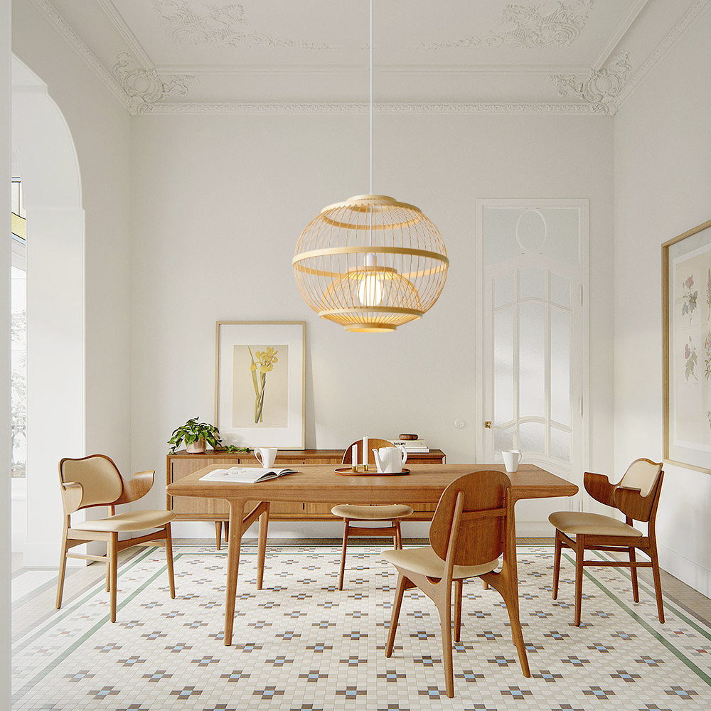 Antique lantern shaped bamboo pendant light for kitchen island