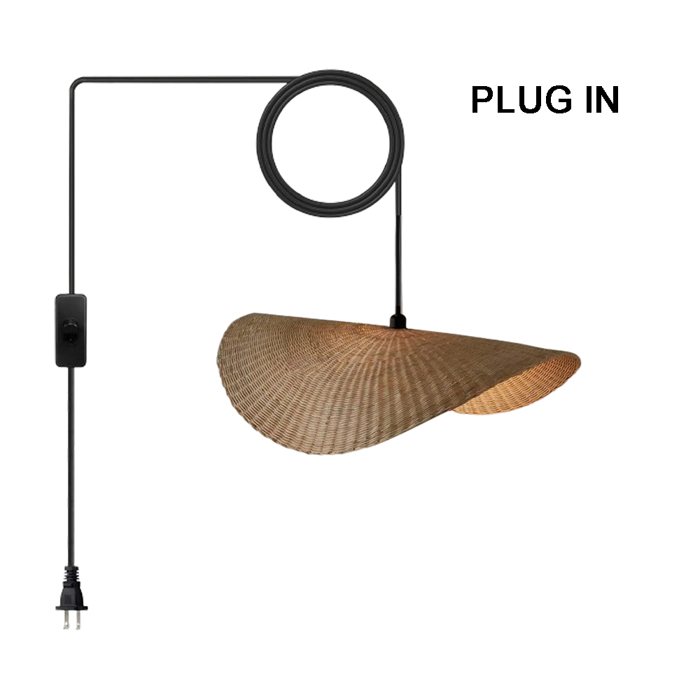 Japanese Rattan Light Pendant Wabi-sabi Retro Straw Hat Chandelier