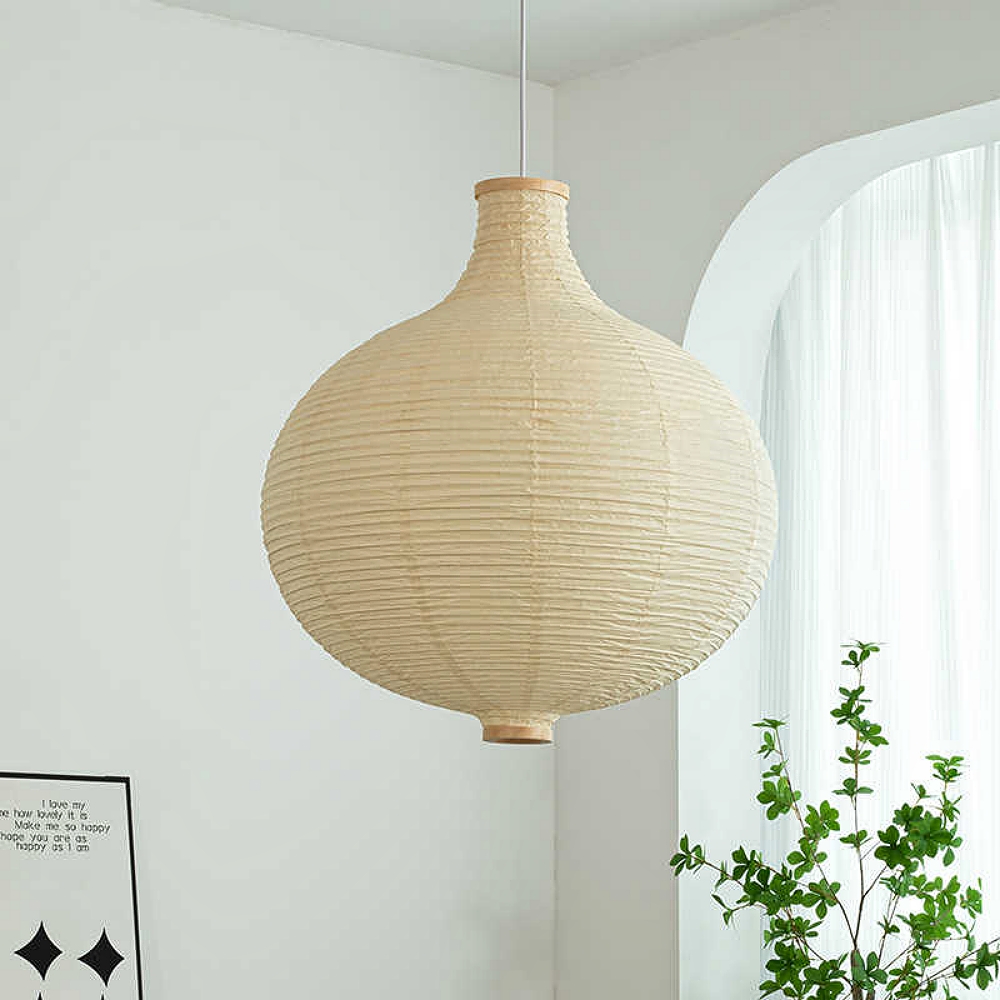 Japanese Wabi Sabi Style Paper Art Onion Shaped Handmade Pendant Light