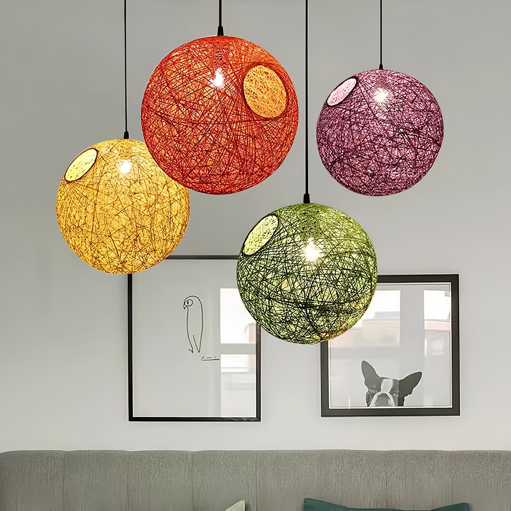 Creative Handmade Woven Colorful Rattan Woven Personalized Circular Chandelier