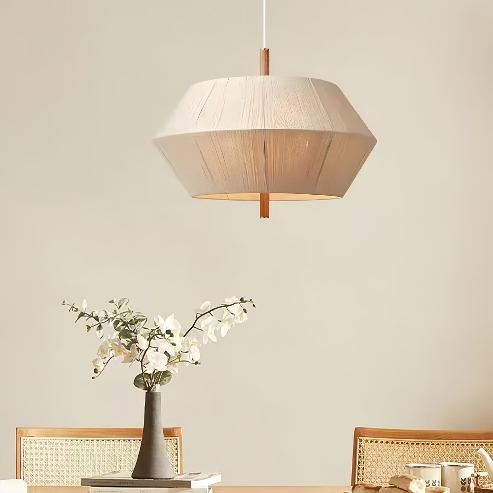 Wabi Sabi Style Tea Room Vintage Woven Cotton Thread Pendant Light