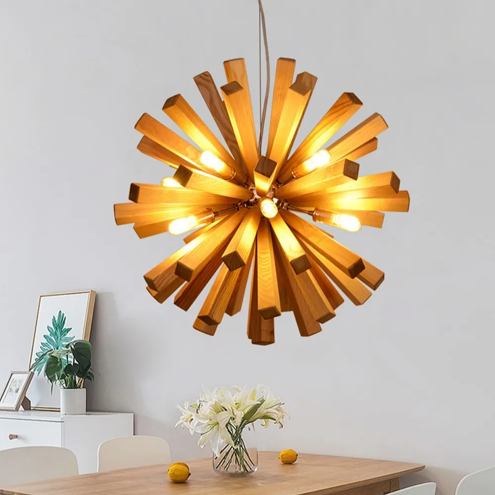 Nordic Creative Solid Wood Flower Shaped Dandelion Pendant Lamp