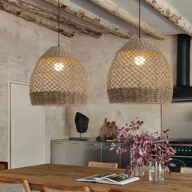 Natural Seagrass Lampshade Rattan Pendant Light Handmade Lamp Fixture