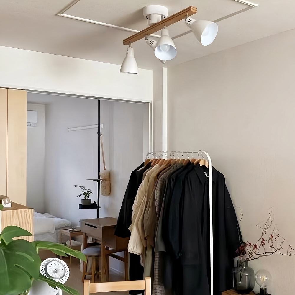 Japanese Style Solid Wood Track Multi Head Ceiling Light