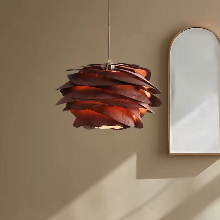 Wabi Sabi Artisanal Retro Rose Shape Solid Wood Pendant Light