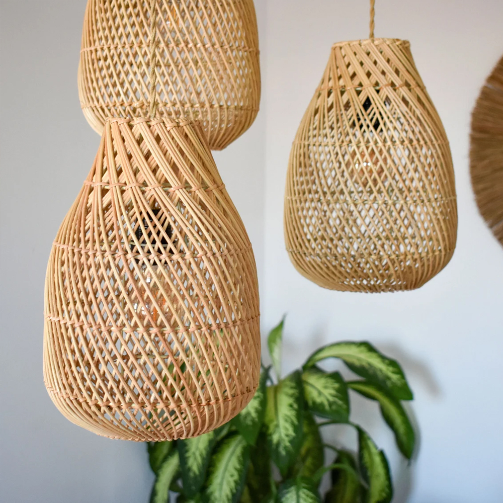 Boho Kitchen Lighting Fixture Unique Handmade Rattan Pendant Lamp Shade