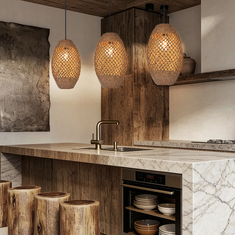 Wabi-Sabi Handwoven Straw Pendant Lamp Natural Rustic Ceiling Light