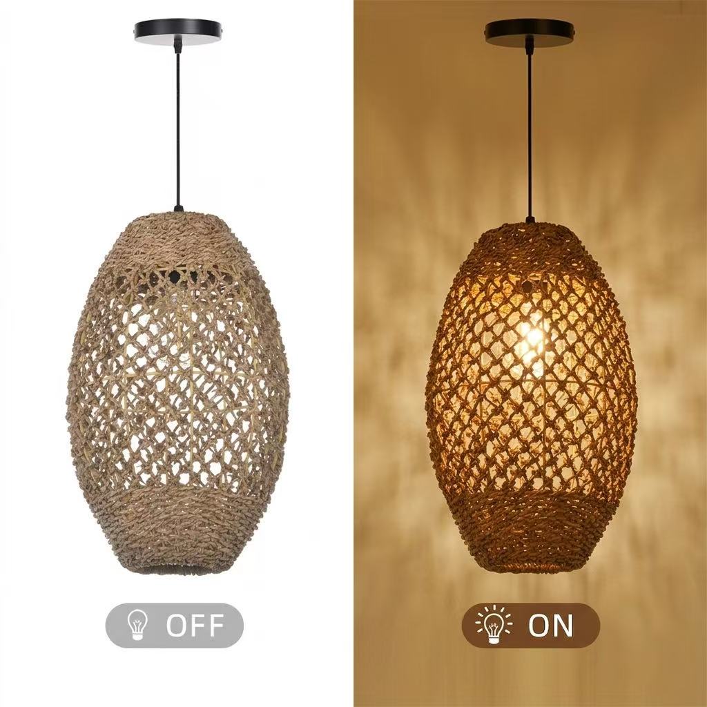 Wabi-Sabi Handwoven Straw Pendant Lamp Natural Rustic Ceiling Light