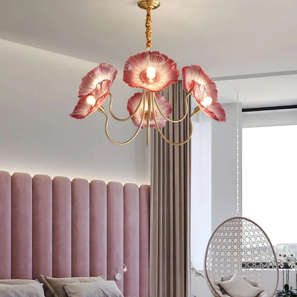 Nordic retro lotus style glass pendant light luxury living room and dining room light