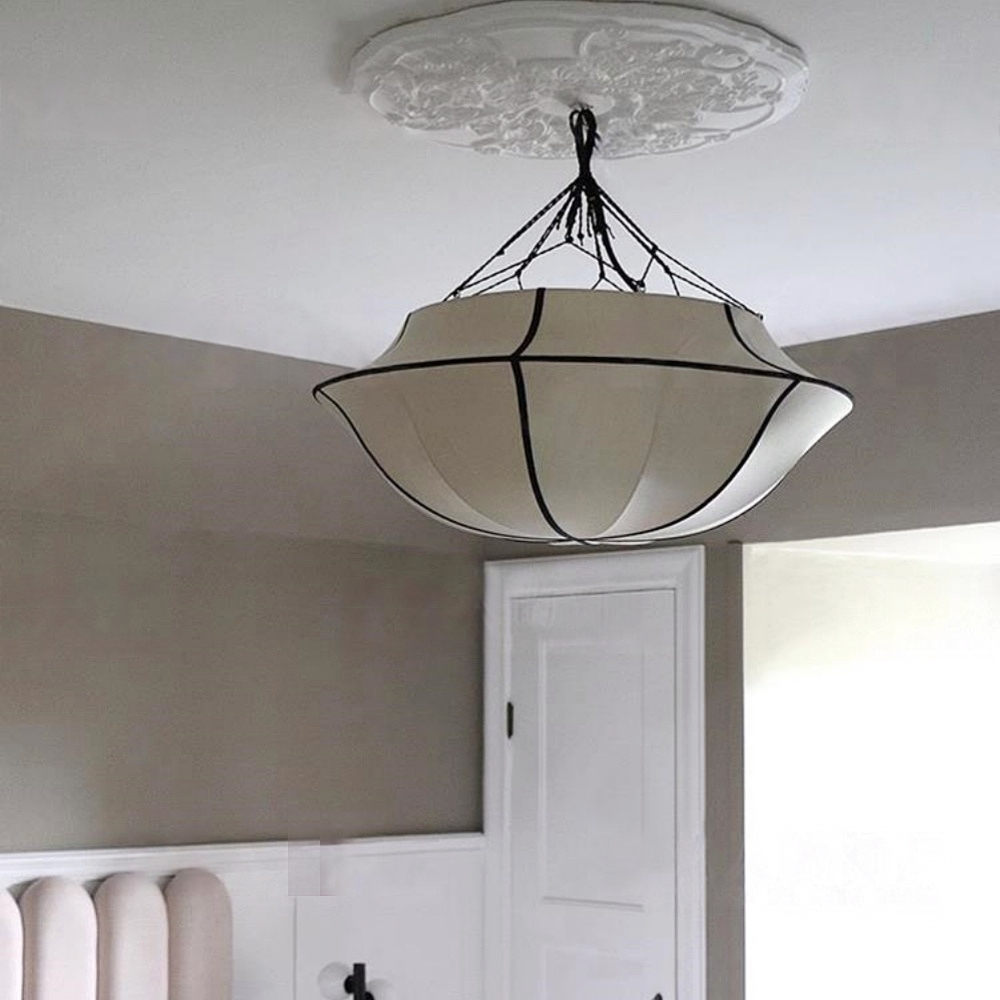French Drum Shaped Satin Fabric Pendant Light