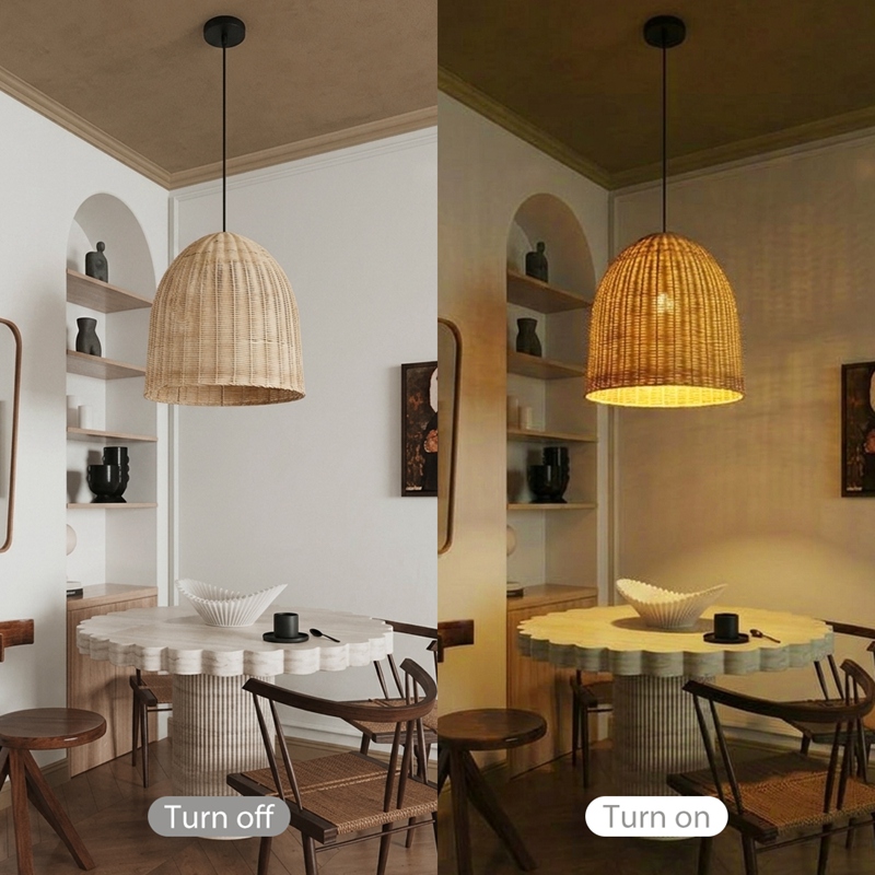 Wabi Sabi Rattan Pendant Light Dark Retro Restaurant Handwoven Shade