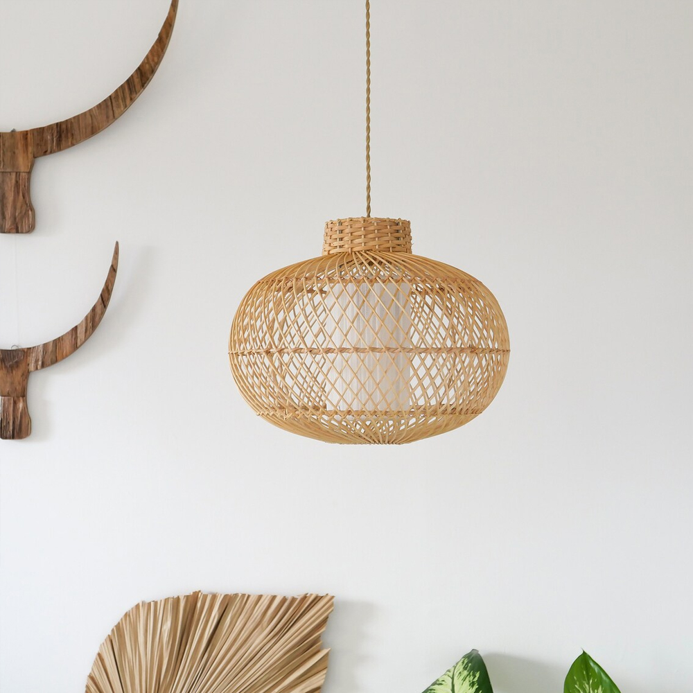 Boho Rustic Pendant Light Handmade Natural Rattan Chandelier